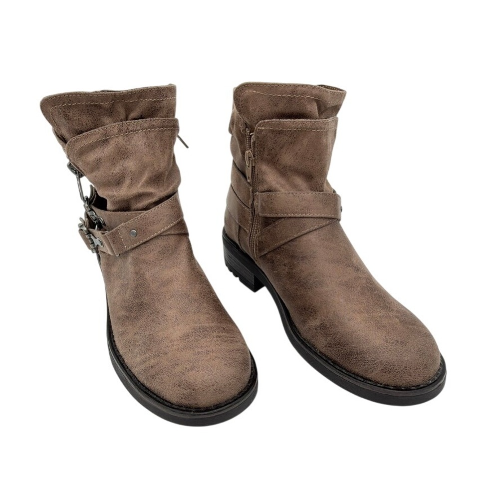 Carlos Shiloh Women's 9 Ankle Boots Moto Buckle‎ Zip Taupe NWOT